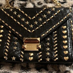 Michael Kors Black Quilted Crossbody with Gold Star & Heart Studs